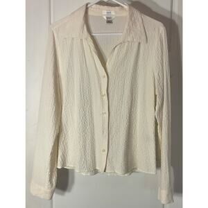 Christopher & Banks Off White Long Sleeve Lightweight Textured Blouse XL